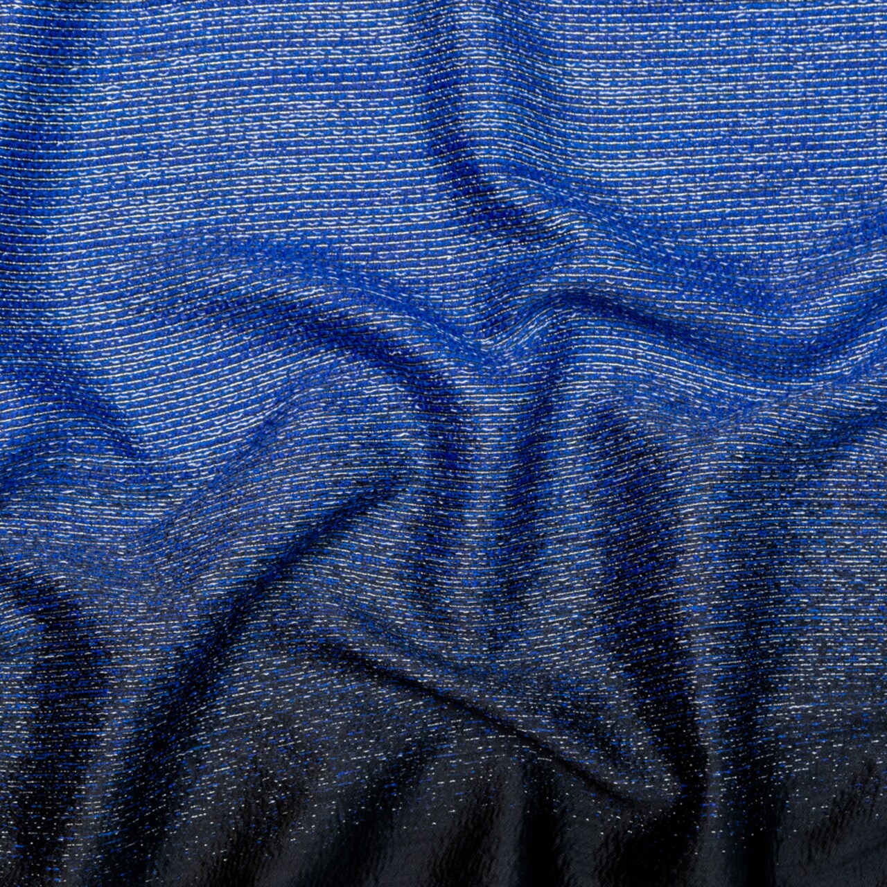 1 Panel Royal Blue, Black and Metallic Silver Striped Woven Fabric